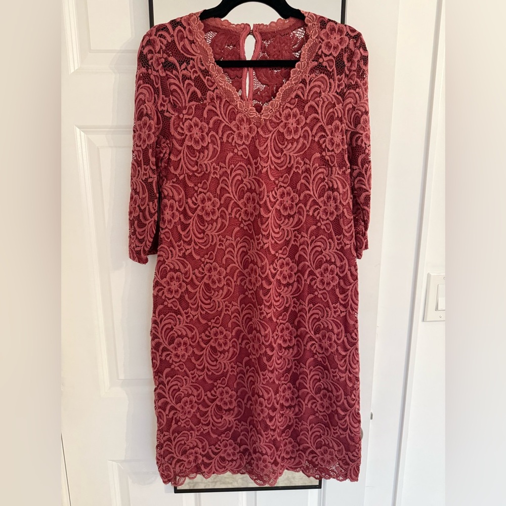 Mama Licious Elegant Lace Maternity Dress in Rich Red